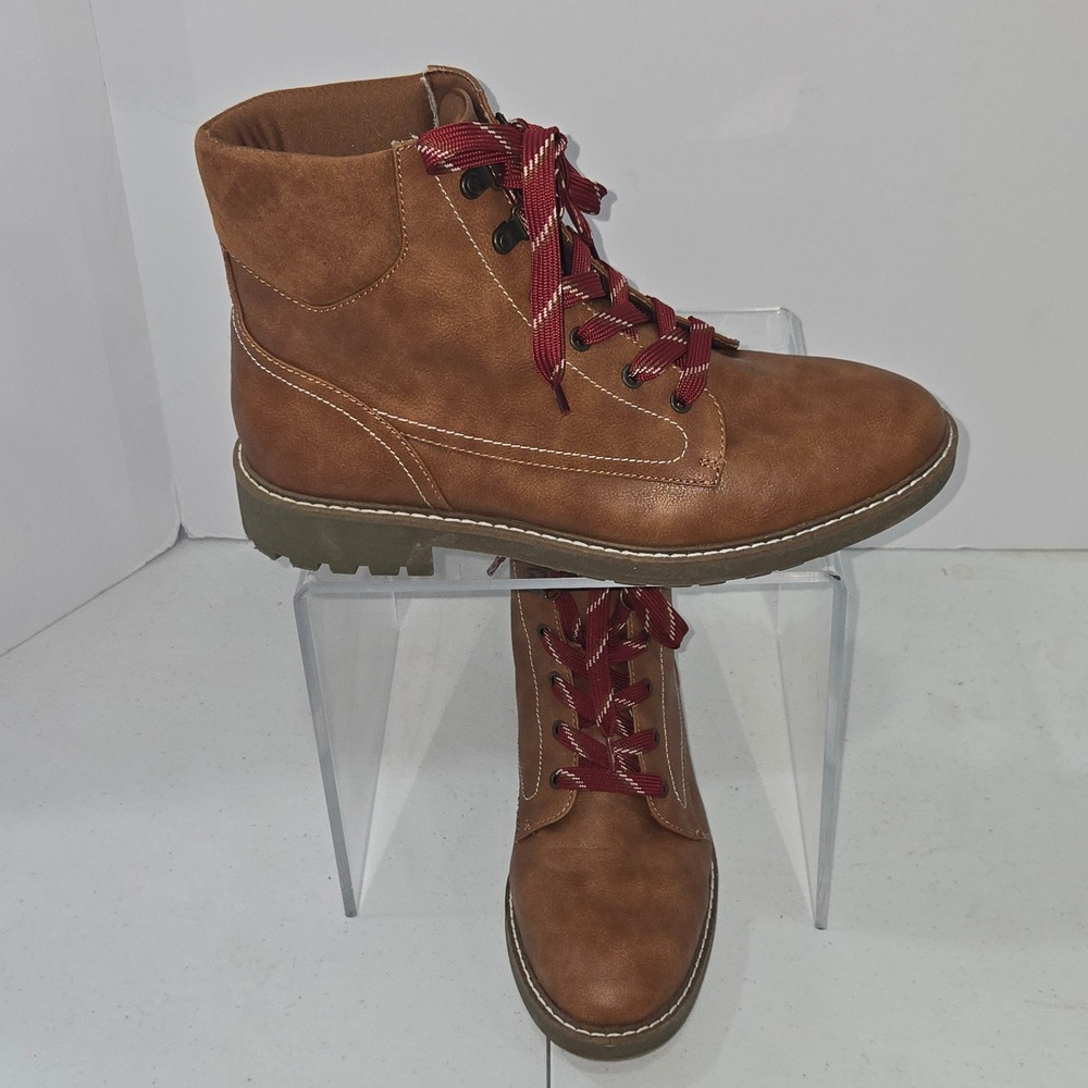 St Johns Bay Durham women 9.5 Brown Lace Up Combat Hiker Boots 100-1831